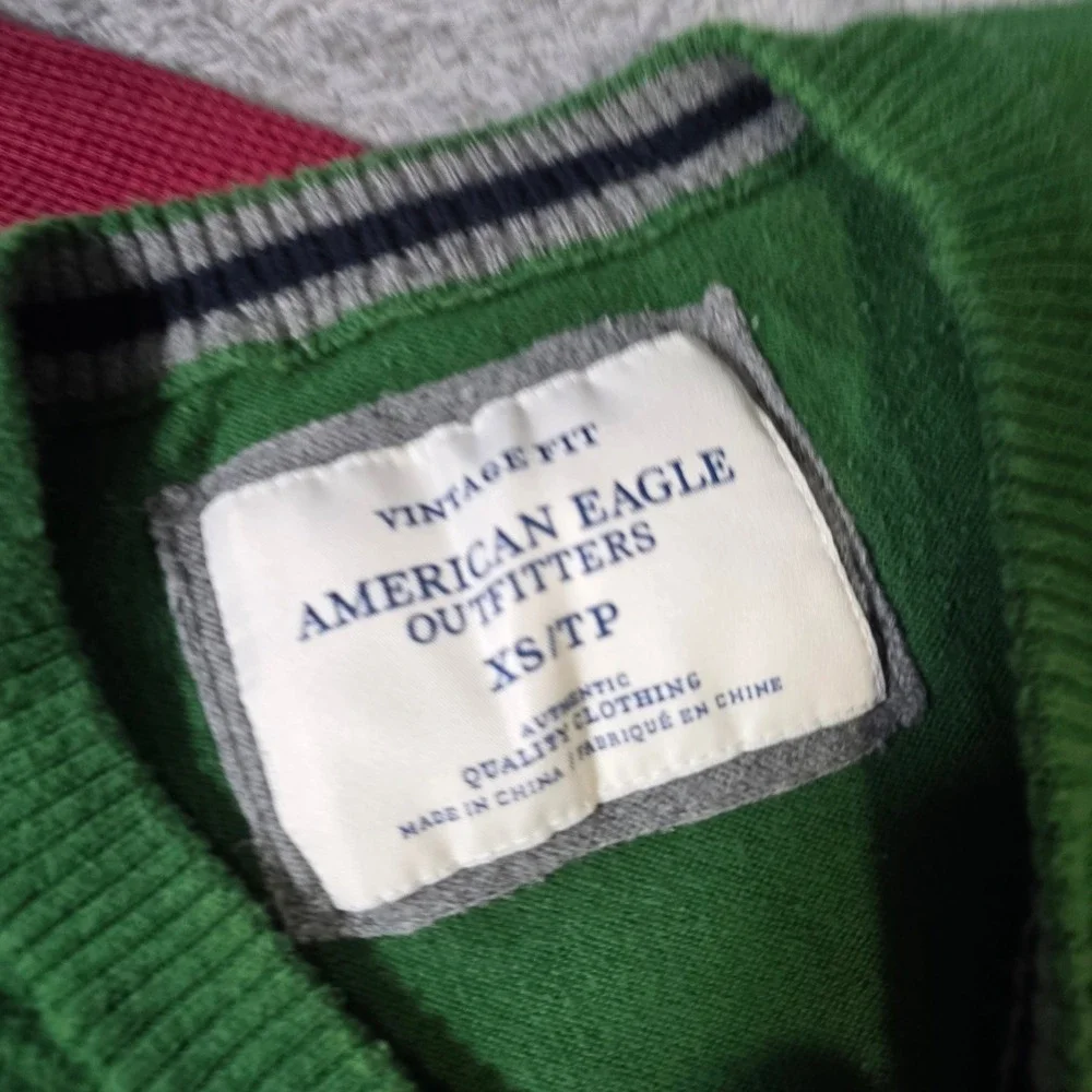 American Eagle Mens XS Long Sleeve Sweater Thermal Lot Green Red Vintage Ft Logo